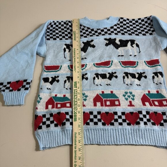 Vintage 80s Adele Boho Knit Sweater Cow Hearts Print Made In USA - Picture 6 of 9